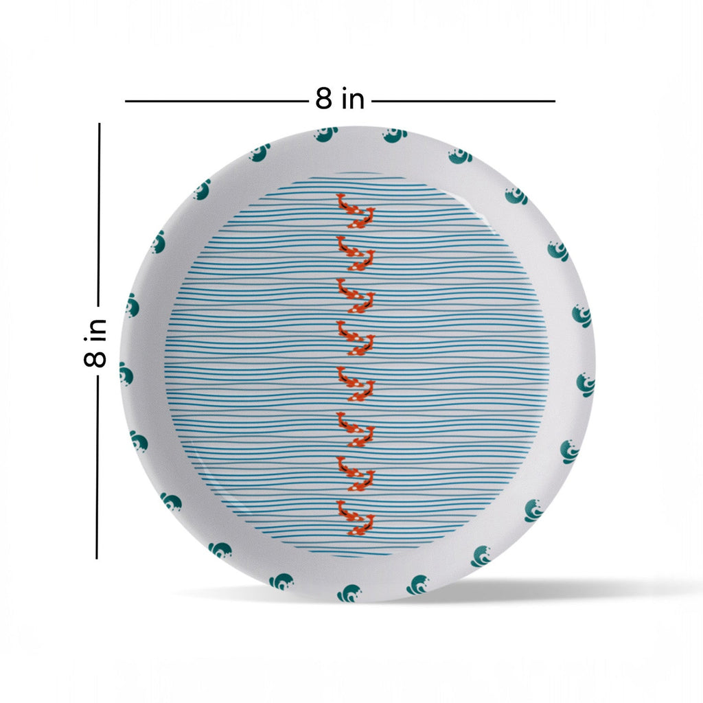 Sea-Inspired waves and fish Abstract Art Collection Porcelain Wall Plates Set of 6