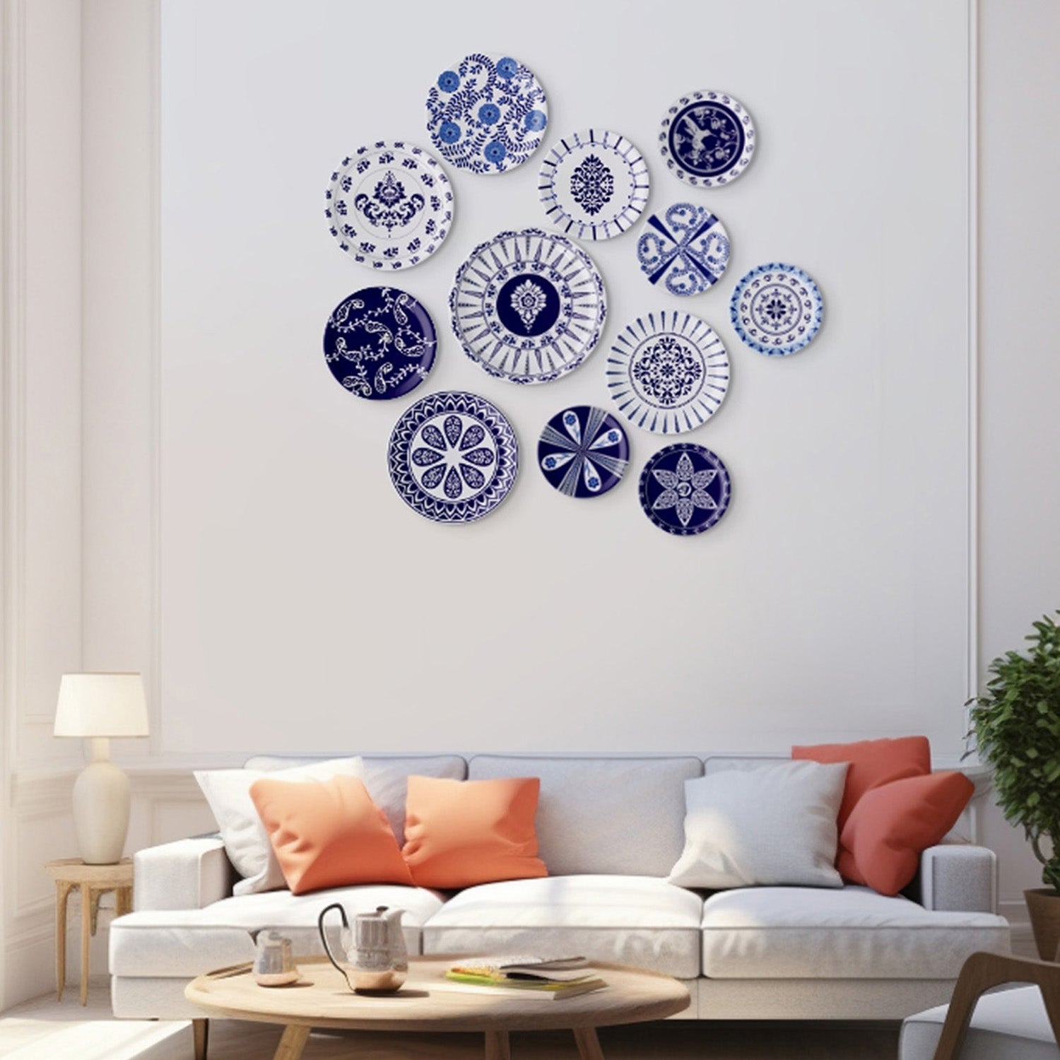 Elegant Blue Pottery cluster for Every Space Wall Plates Set of 12