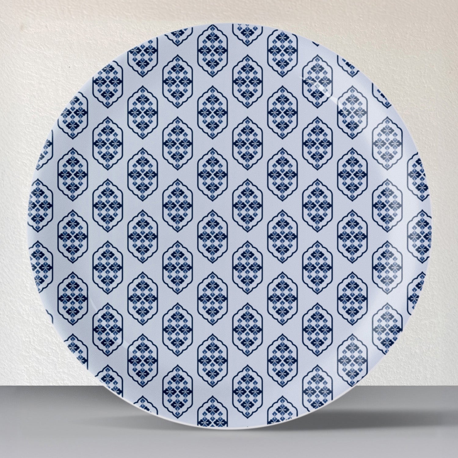 Abstract Geometry in Everyday Art Blue Pottery Inspired collage Wall Plates Set of 8