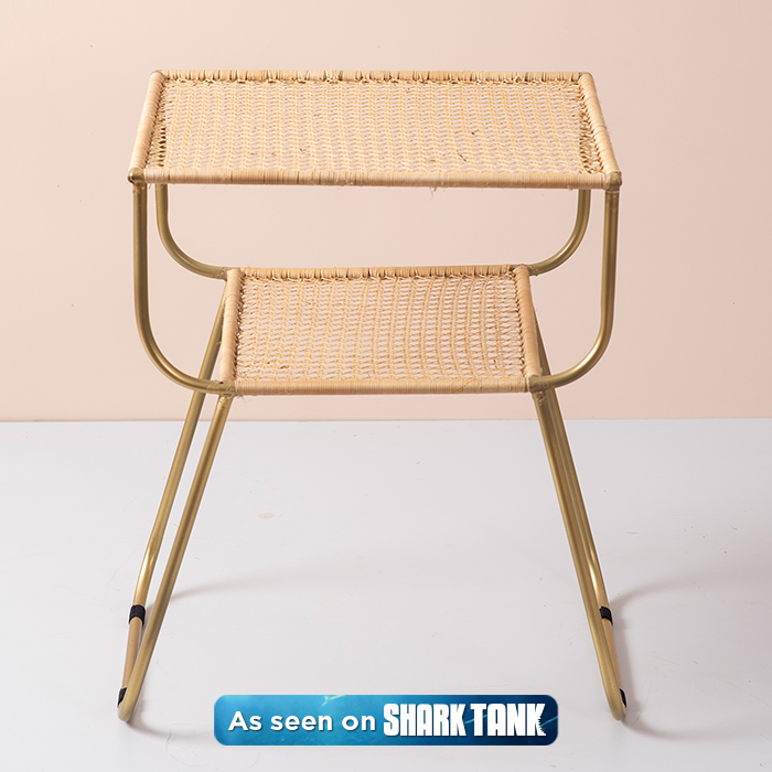 Rattan Metallic tiered End Table in Gold Color