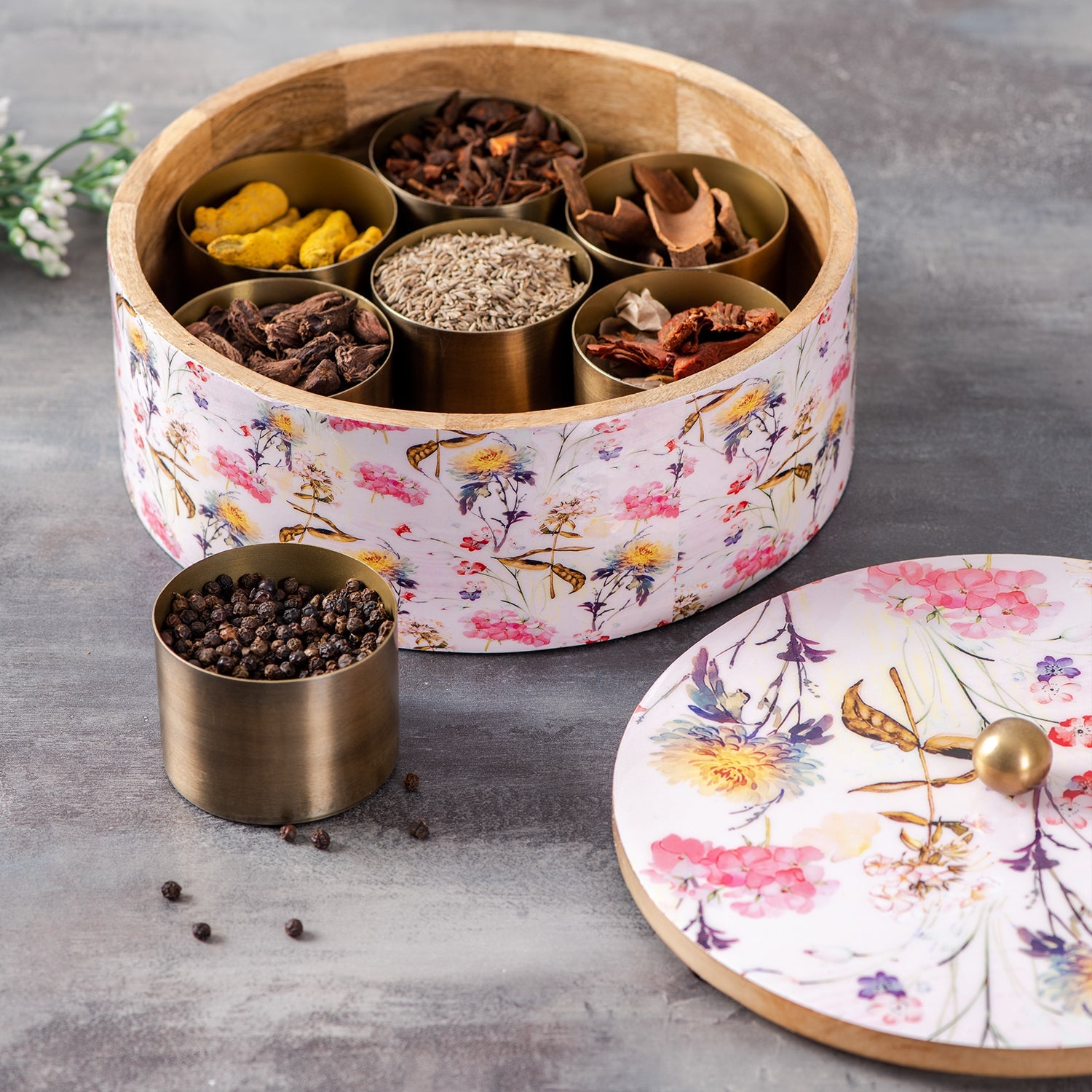 Flower Enamel Print Masala & Roti Box Set