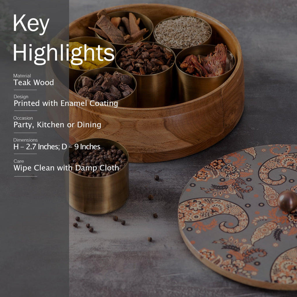 Allure Teak Wood Masala Box - Grey