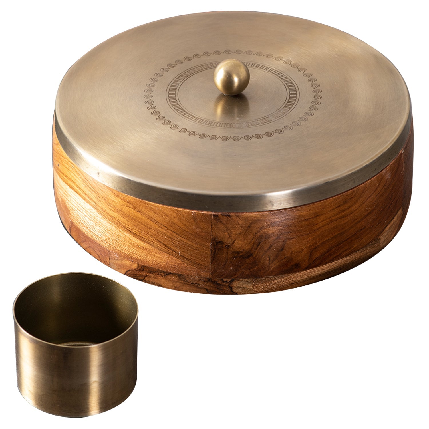 Inscribe Acacia Wood Masala Box - Gold