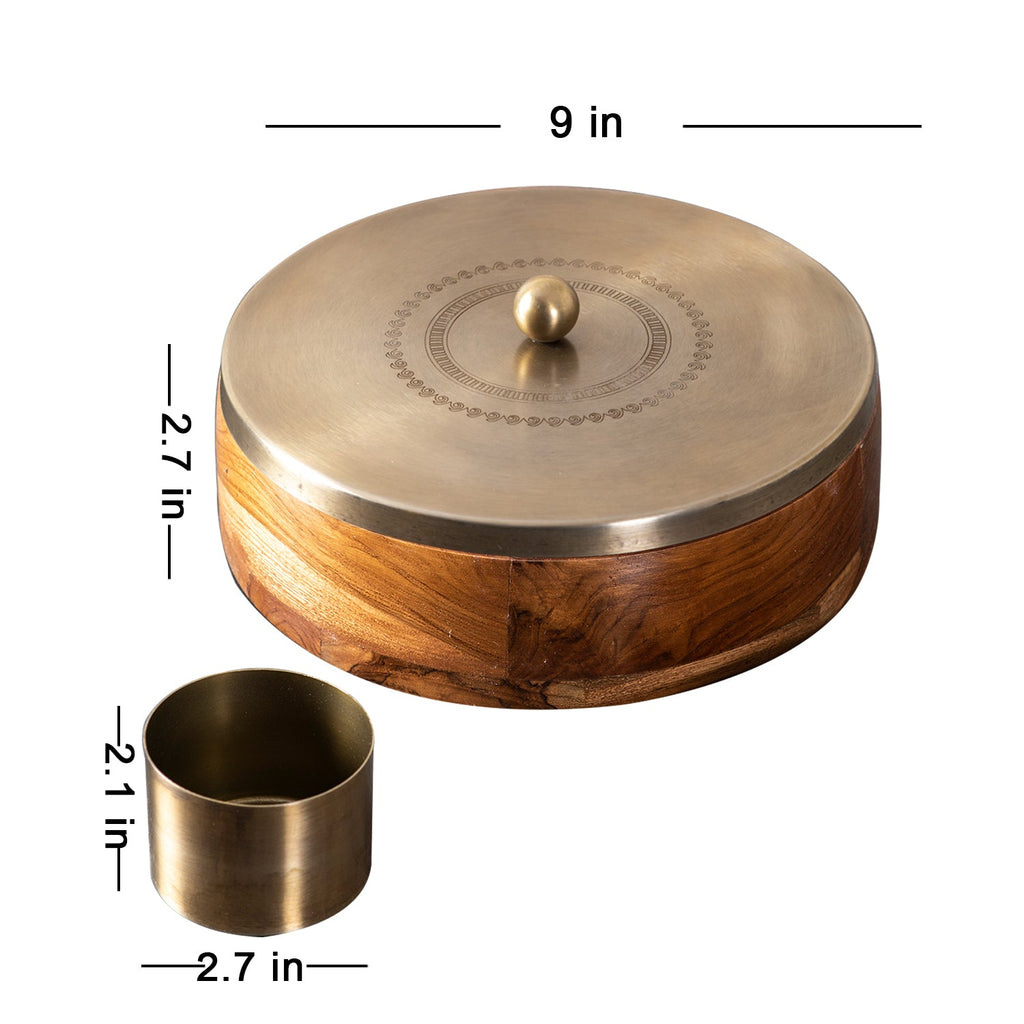 Inscribe Acacia Wood Masala Box - Gold