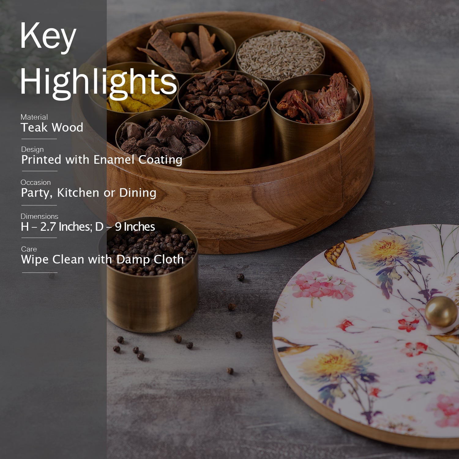 Allure Botanic Teak Wood Masala Box - Pink