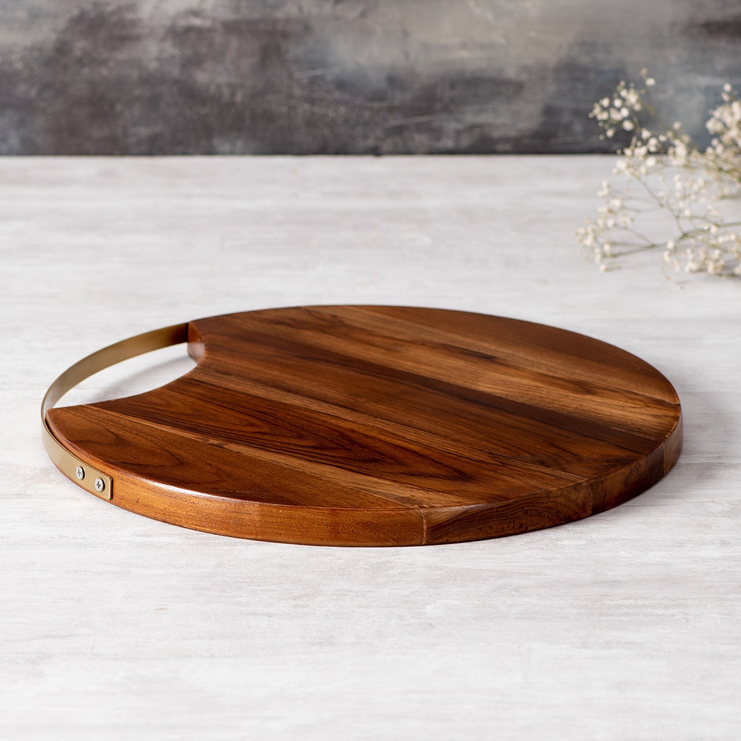 Inseparables Teak Wood Serving Platter Gold