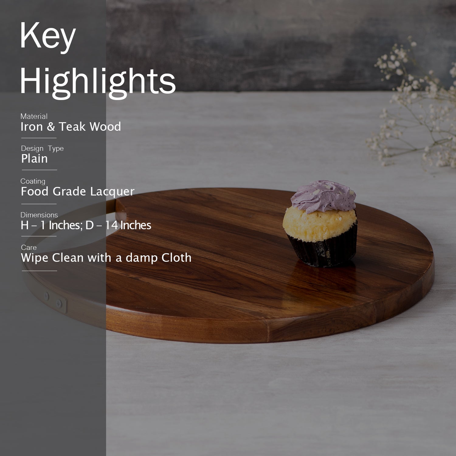 Inseparables Teak Wood Serving Platter Gold