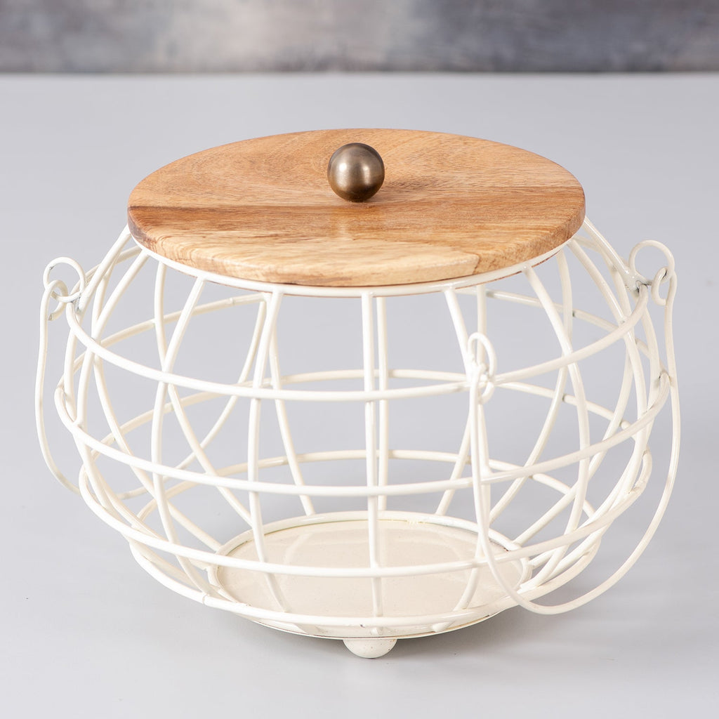 Cache wire basket with lid in White Color