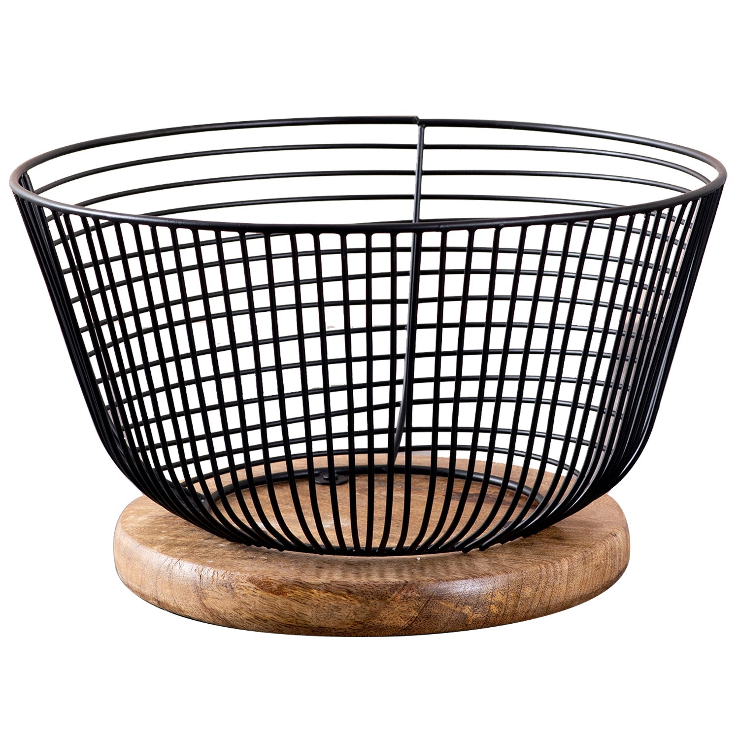 Cache wire basket with wooden base in Black Color