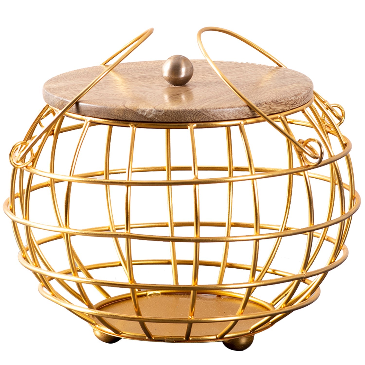 Cache wire basket with lid in Gold Color