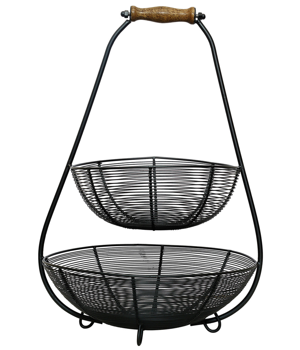 Cache tiered wire basket with knob in Black Color