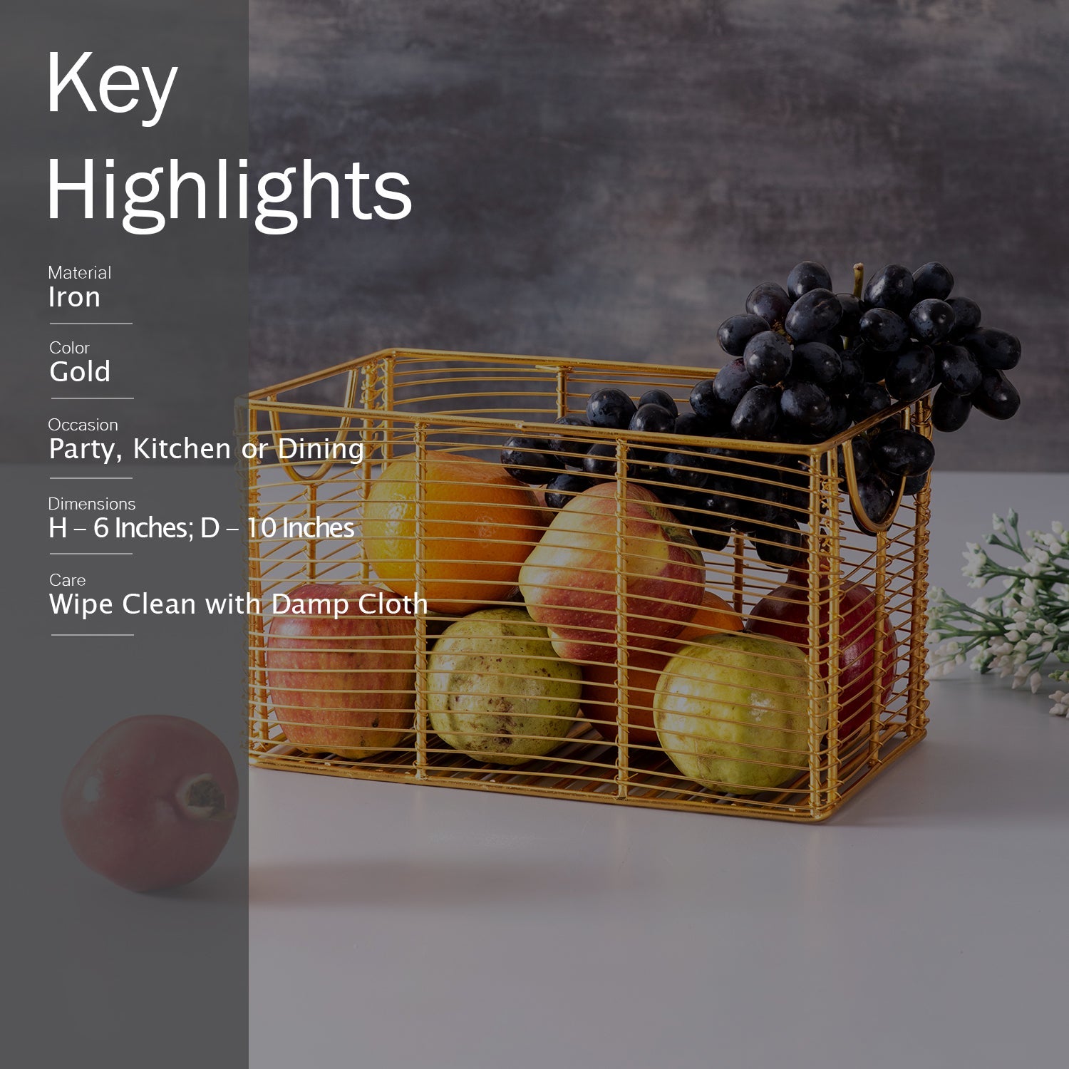 Cache rectangle wire basket in Gold Color