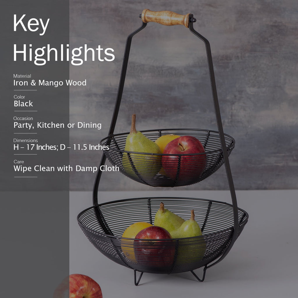 Cache tiered wire basket with knob in Black Color