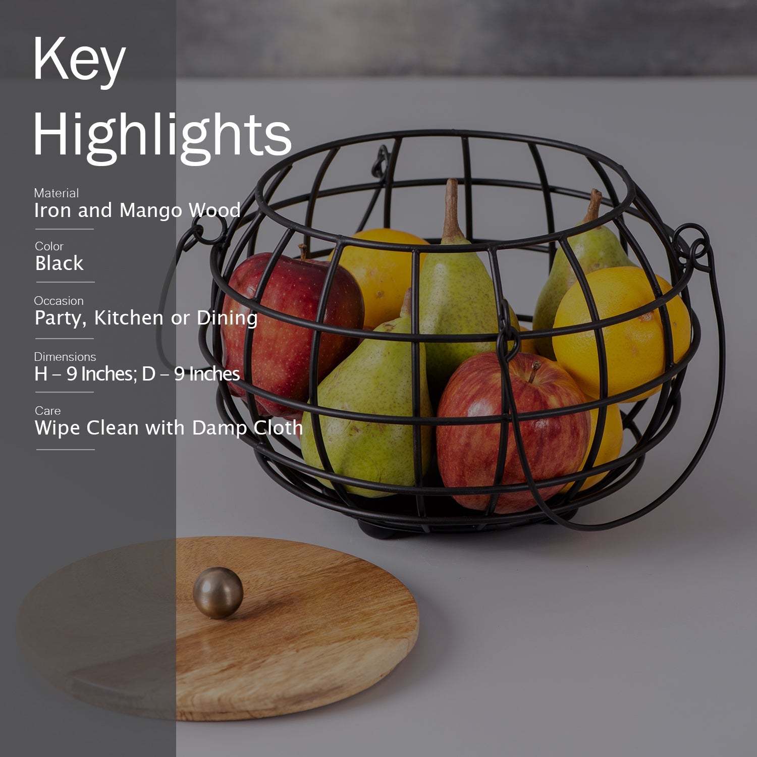 Cache wire basket with lid in Black Color