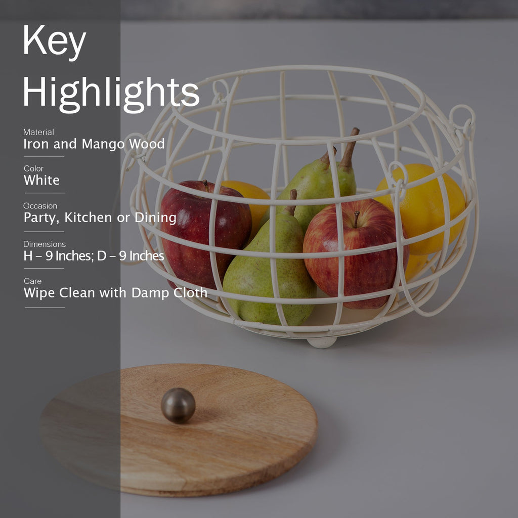 Cache wire basket with lid in White Color