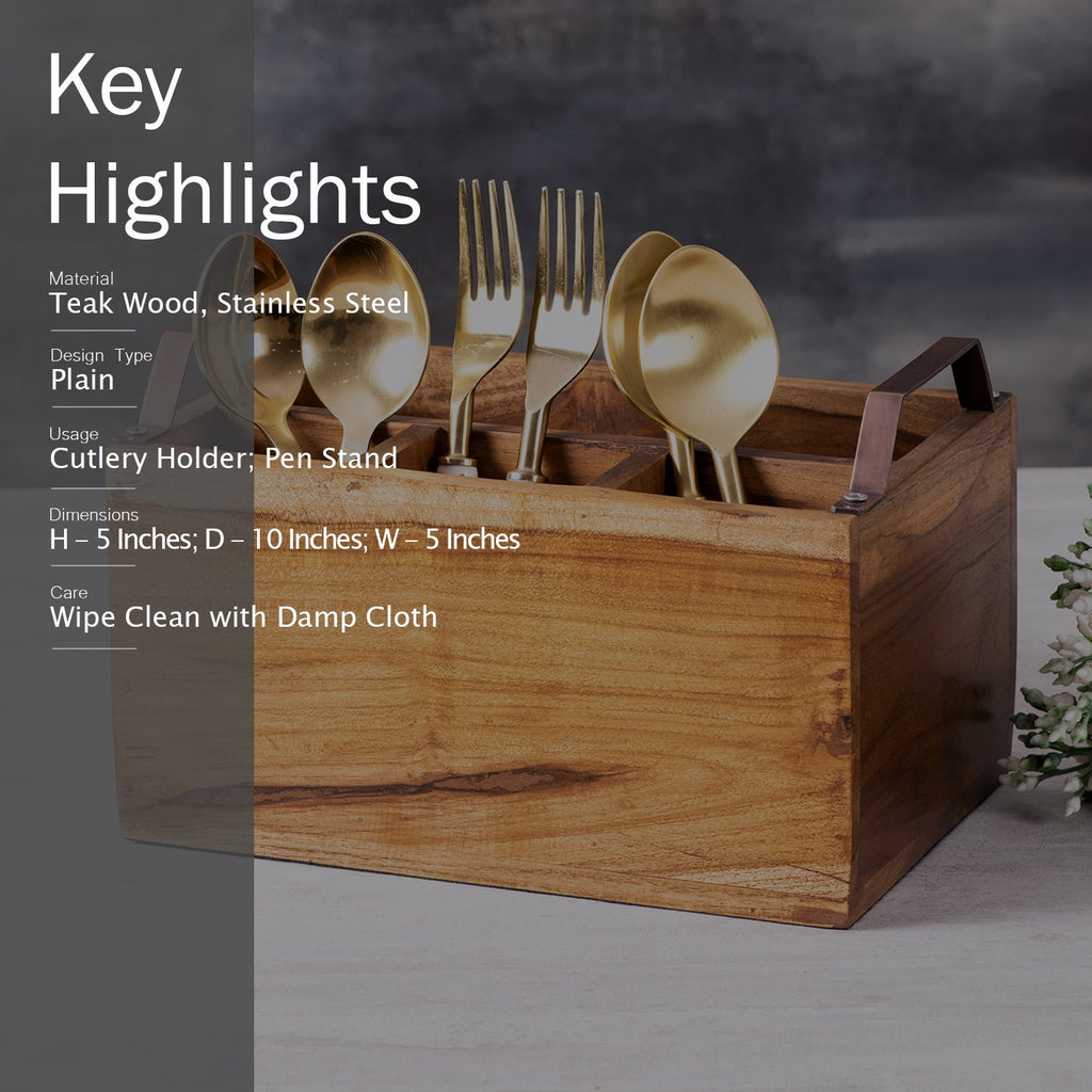 Inseparables Teak Wood Spoon Stand - Copper