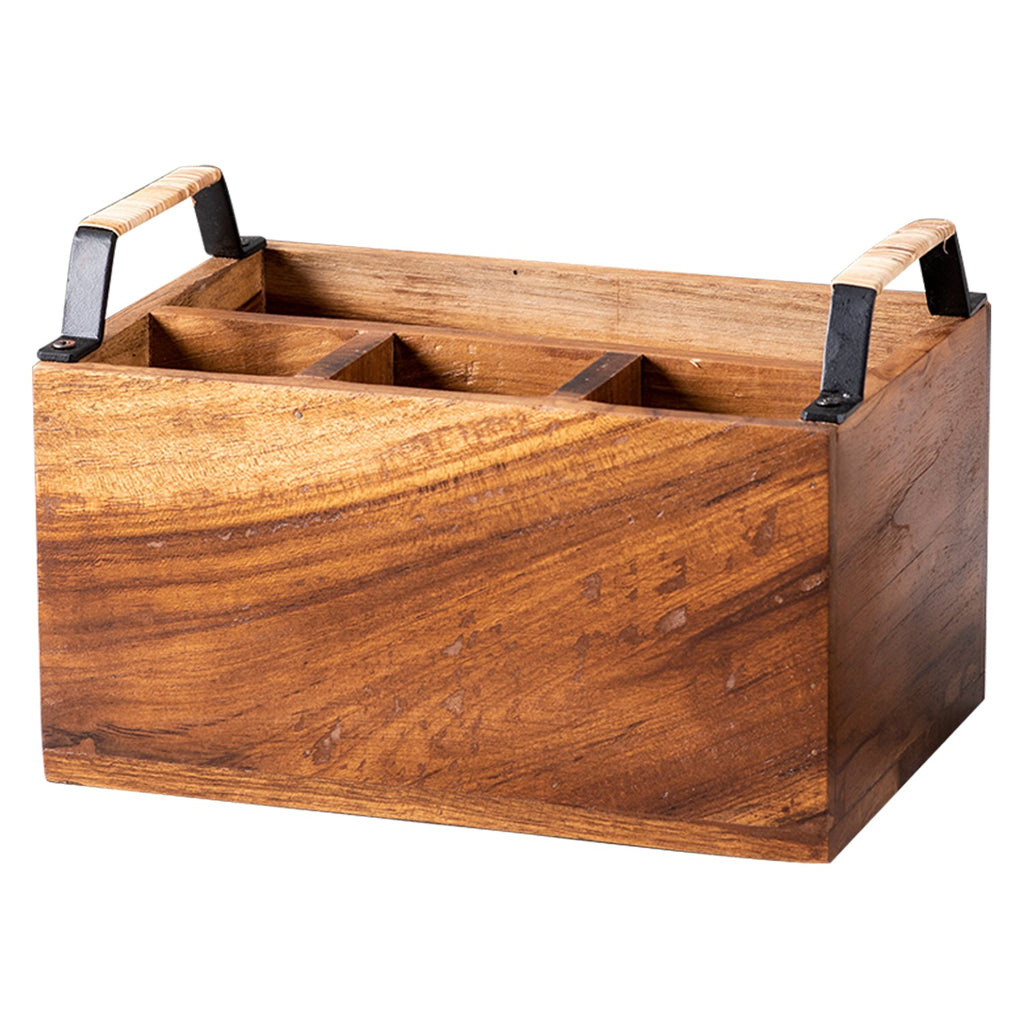 Inseparables Teak Wood Spoon Stand - Black with Cane