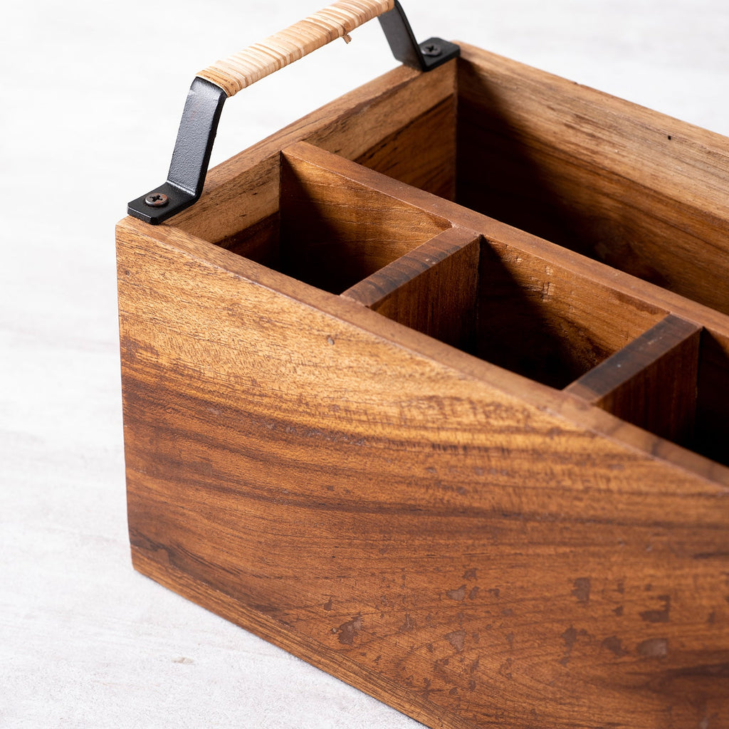 Inseparables Teak Wood Spoon Stand - Black with Cane