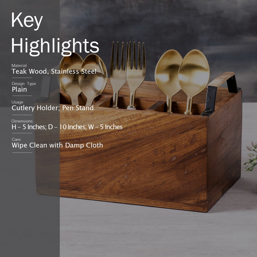 Inseparables Teak Wood Spoon Stand - Black with Cane