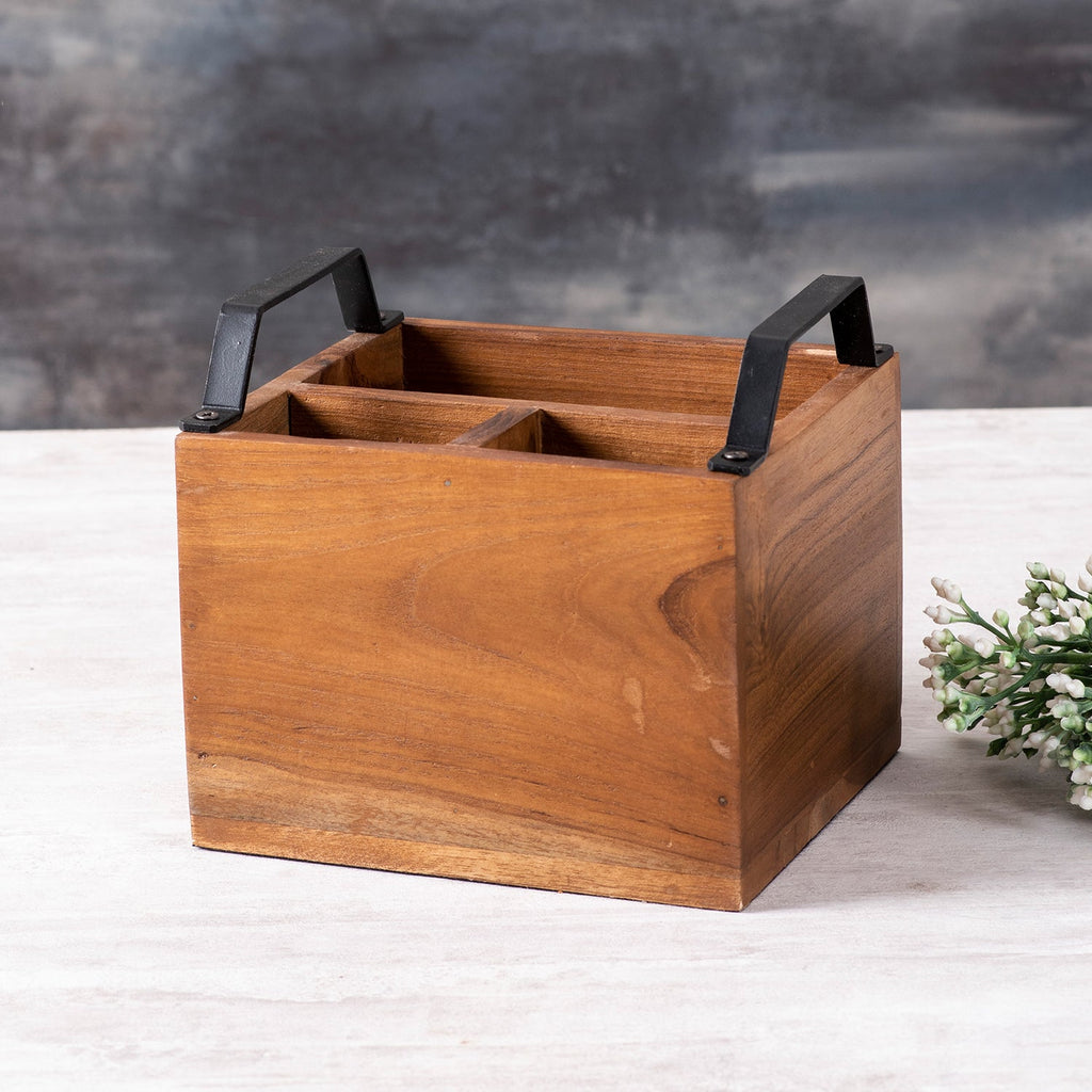 Inseparables Teak Wood Cutlery Holder - Black