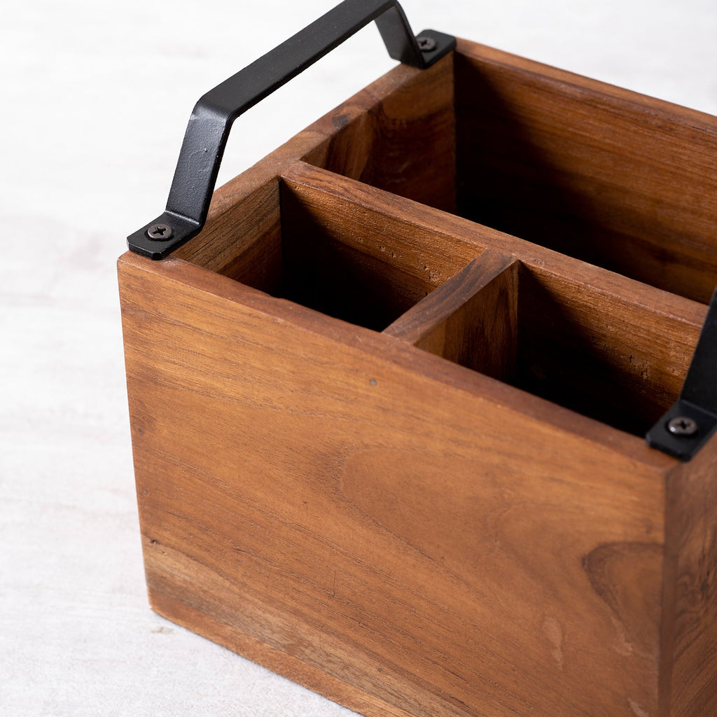 Inseparables Teak Wood Cutlery Holder - Black
