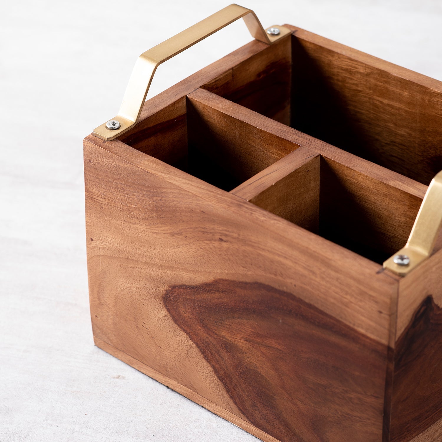 Inseparables Teak Wood Cutlery Holder - Gold
