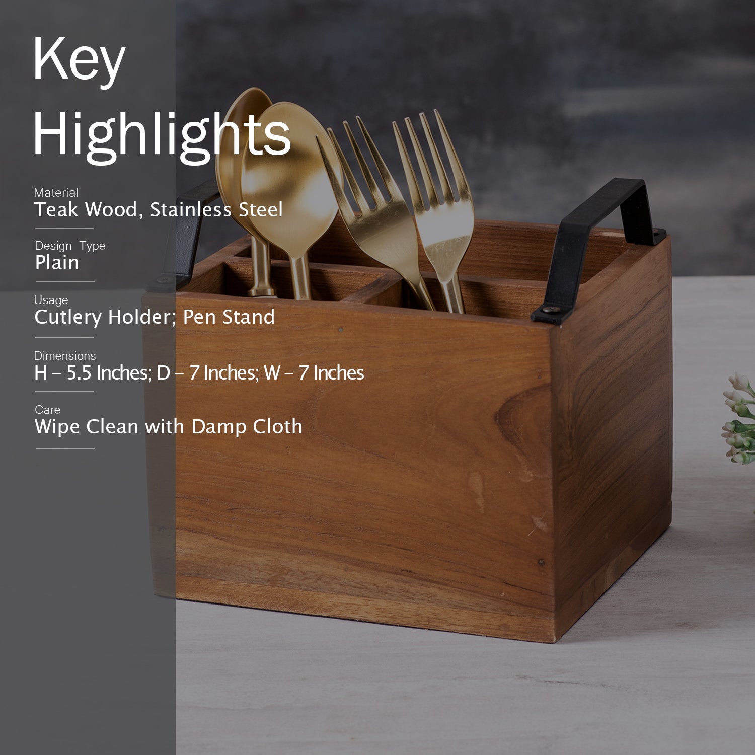 Inseparables Teak Wood Cutlery Holder - Black