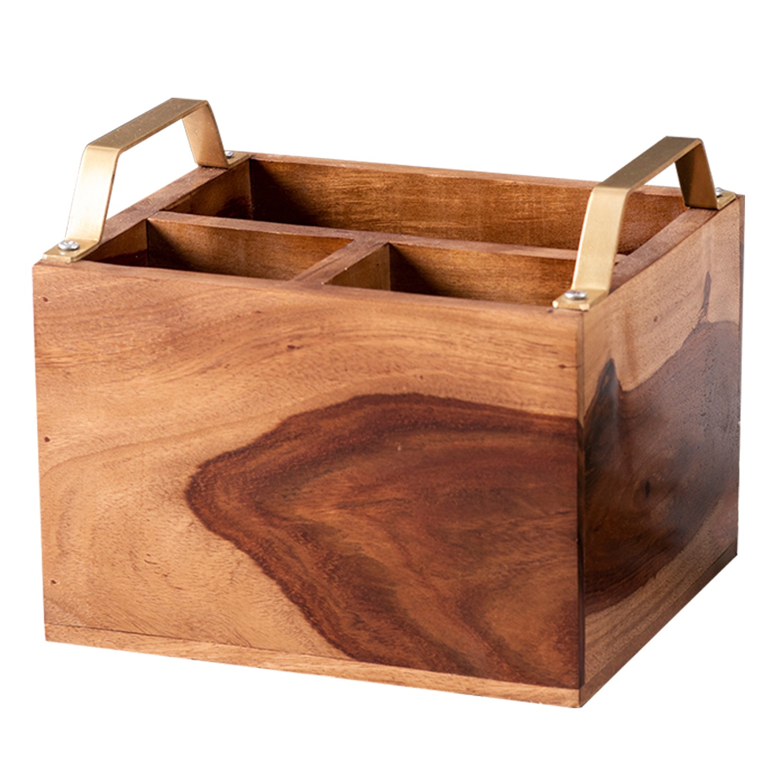 Inseparables Teak Wood Cutlery Holder - Gold