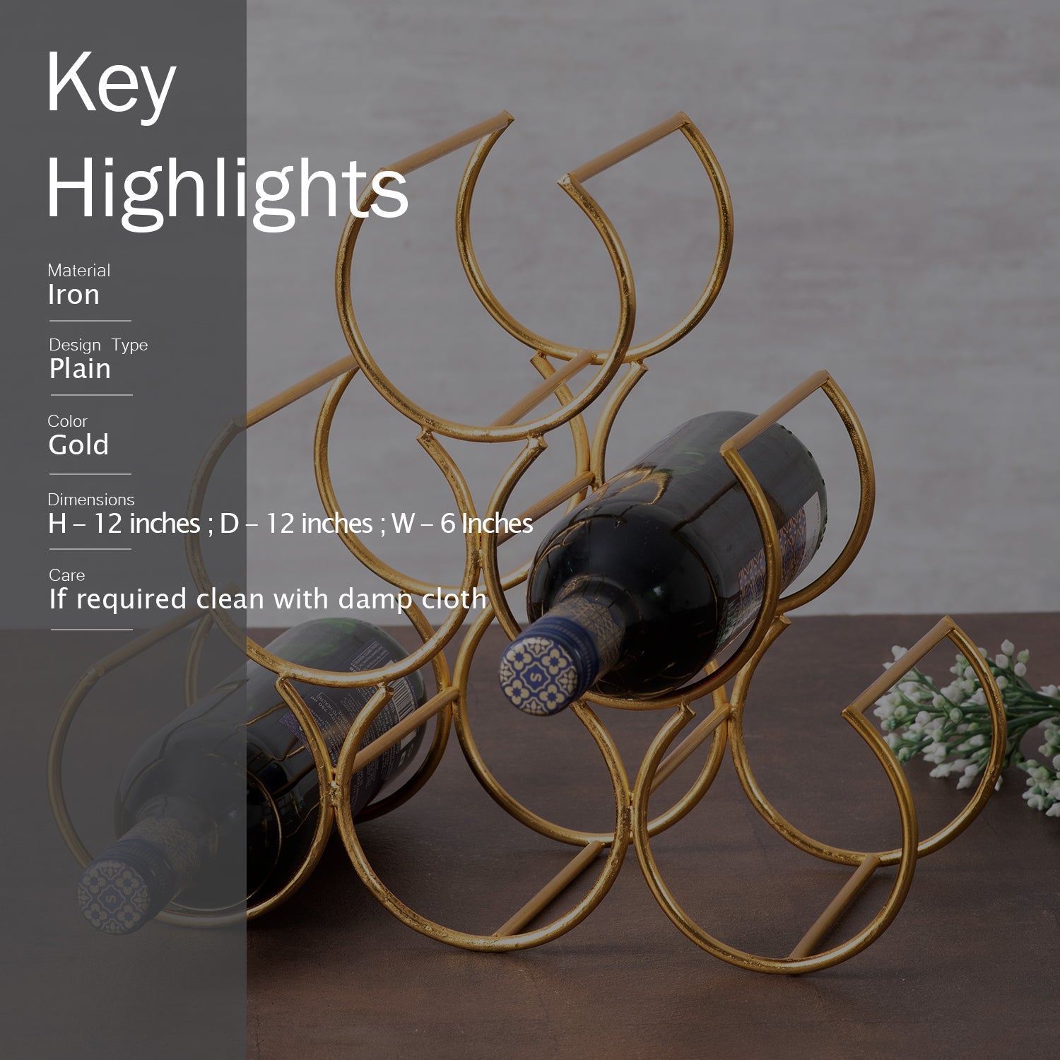 Genus Horseshoe 6 Bottle Wine Rack in Gold Color