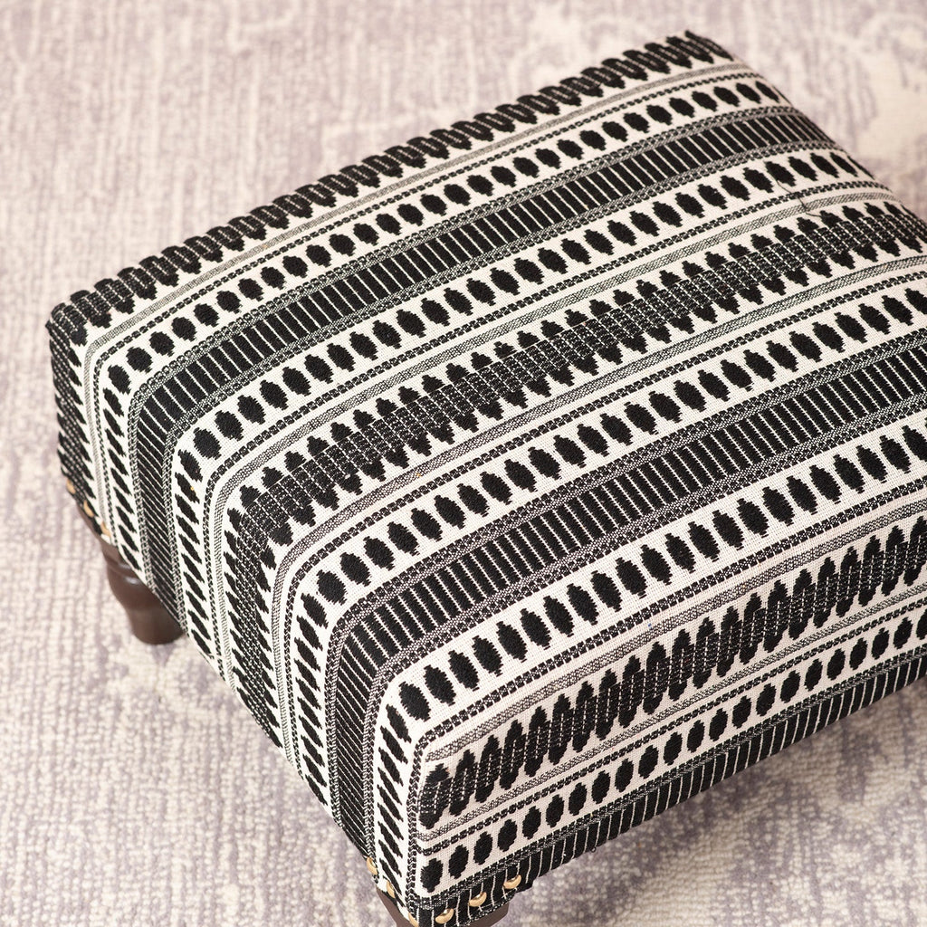Bohemian Jacquard Wooden Footrests in Black & White Color