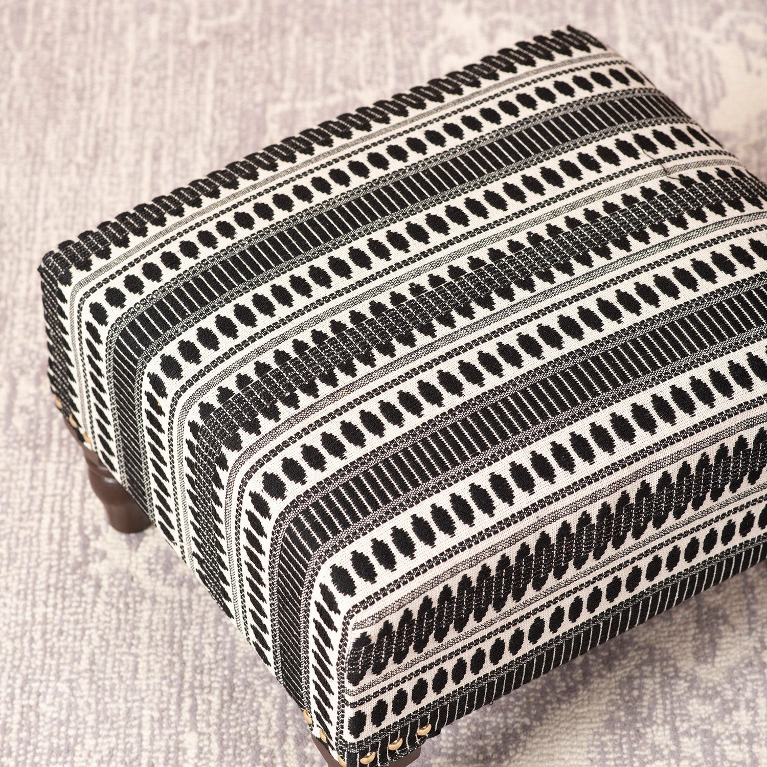 Bohemian Jacquard Wooden Footrests in Black & White Color