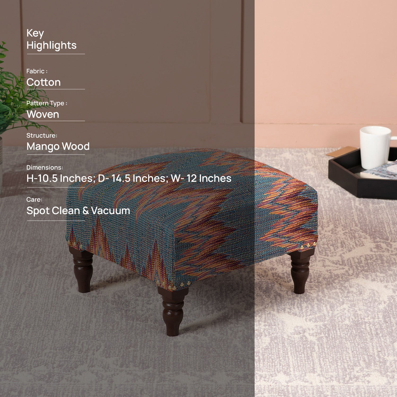 Crest Jacquard Wooden Footrests in Blue Color