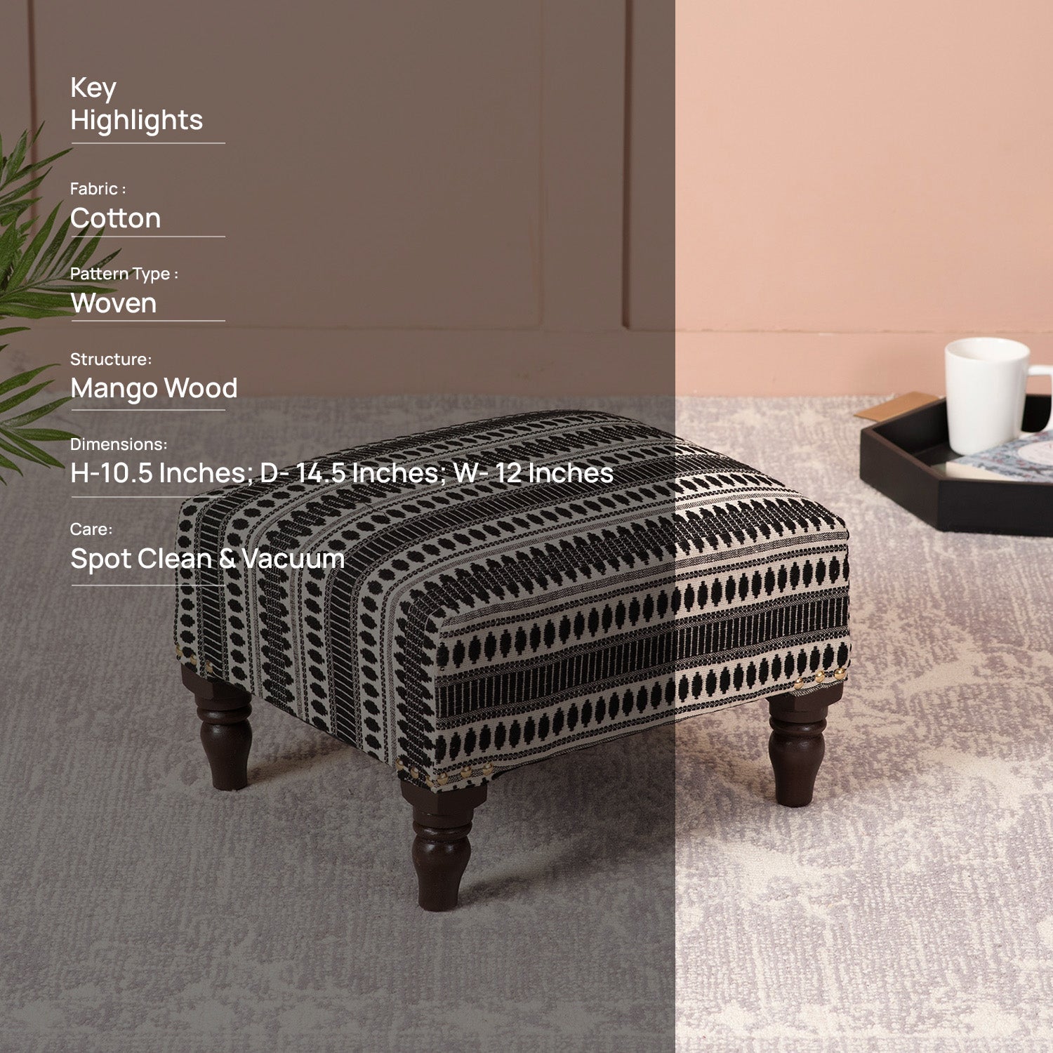 Bohemian Jacquard Wooden Footrests in Black & White Color