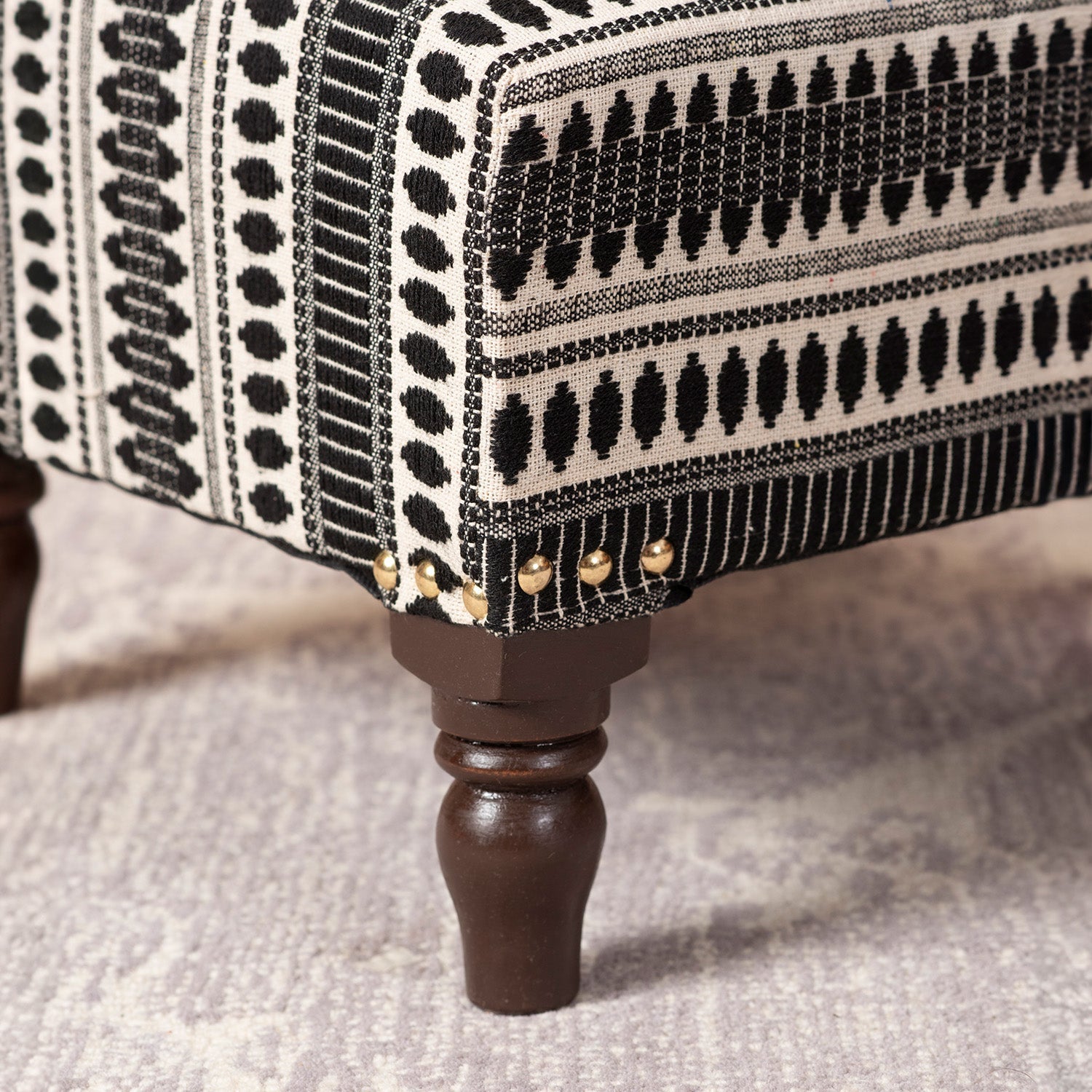 Bohemian Jacquard Wooden Footrests in Black & White Color