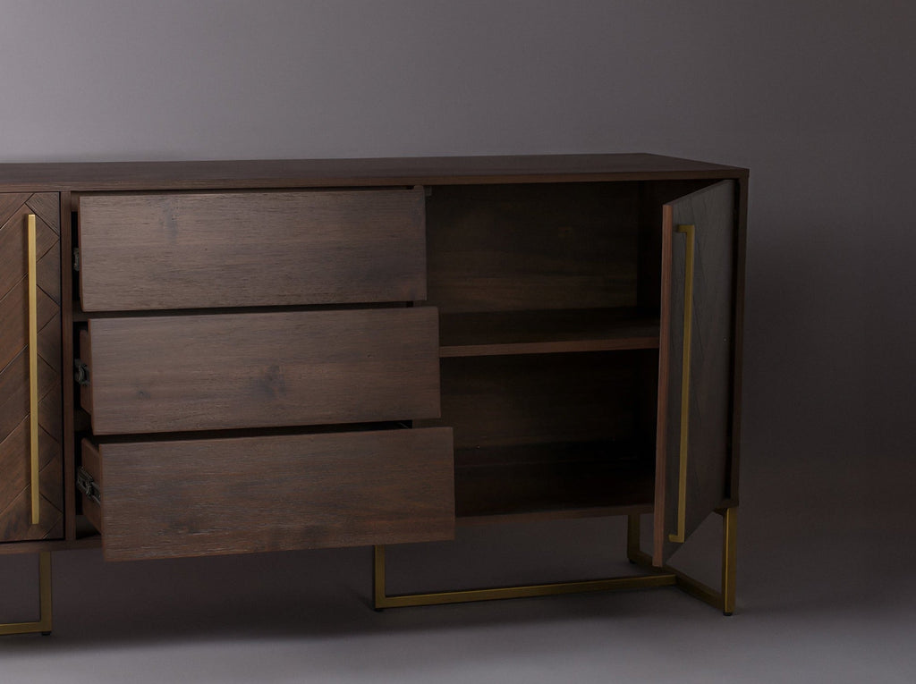 Sideboard, solid mango wood and steel, 3 drawers and 2 doors