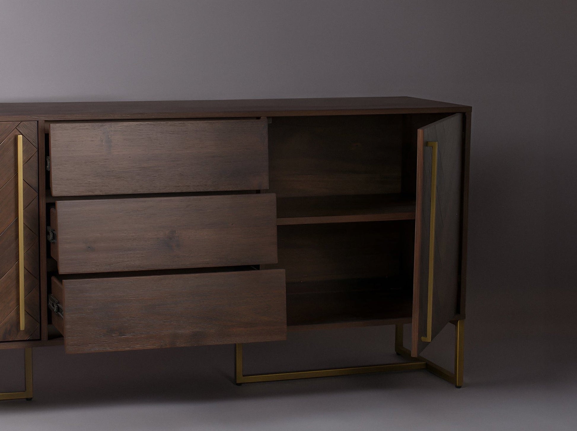 Sideboard, solid mango wood and steel, 3 drawers and 2 doors