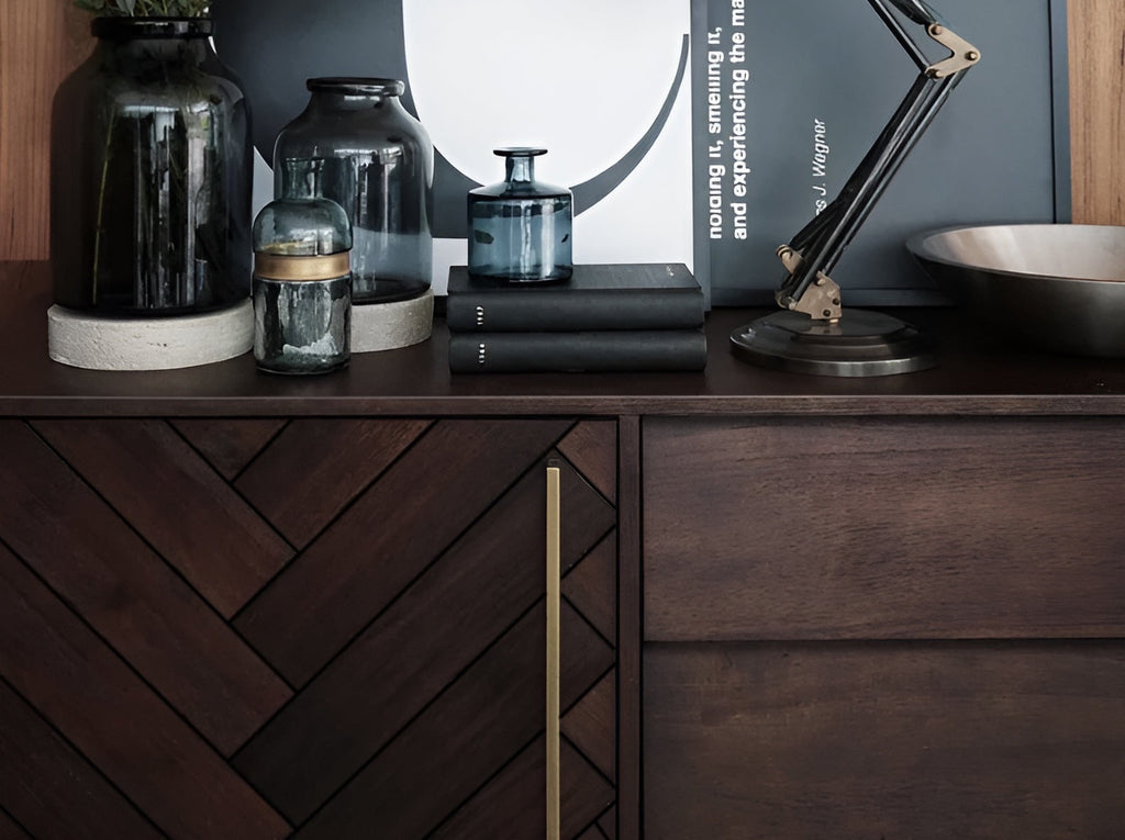 Sideboard, solid mango wood and steel, 3 drawers and 2 doors