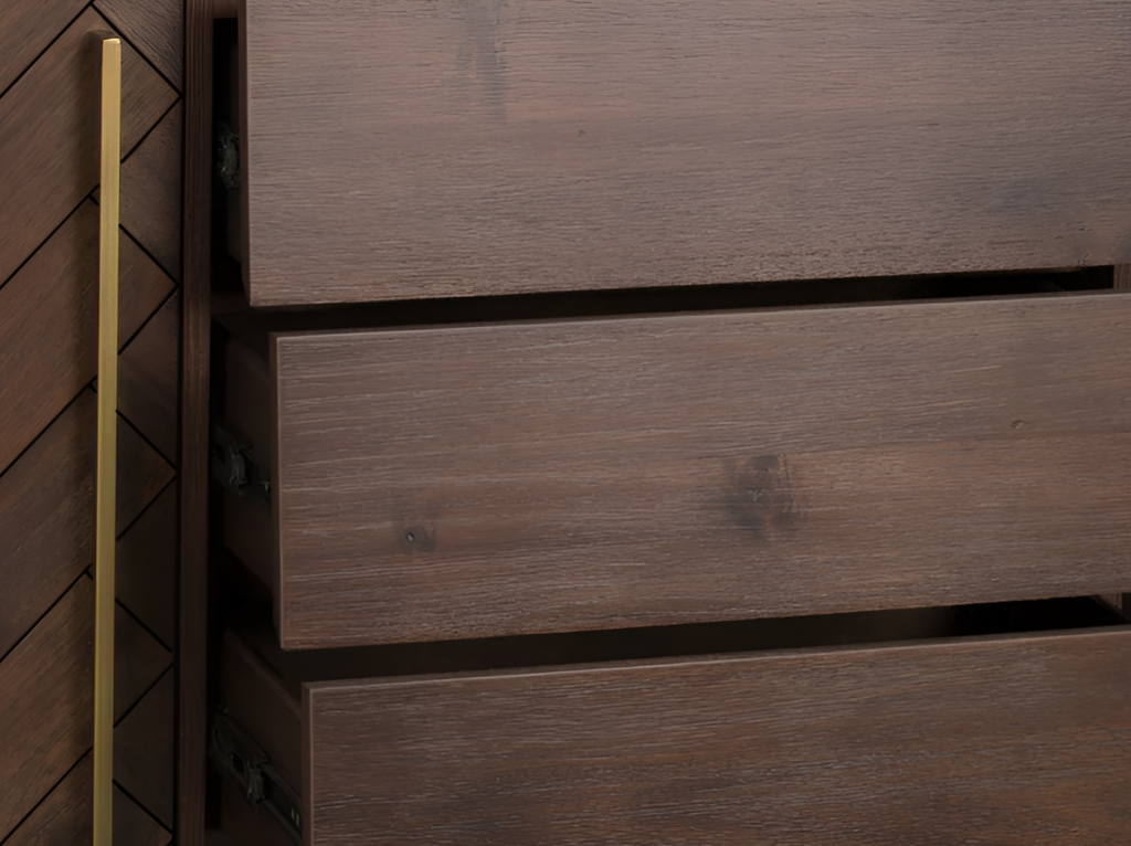 Sideboard, solid mango wood and steel, 3 drawers and 2 doors