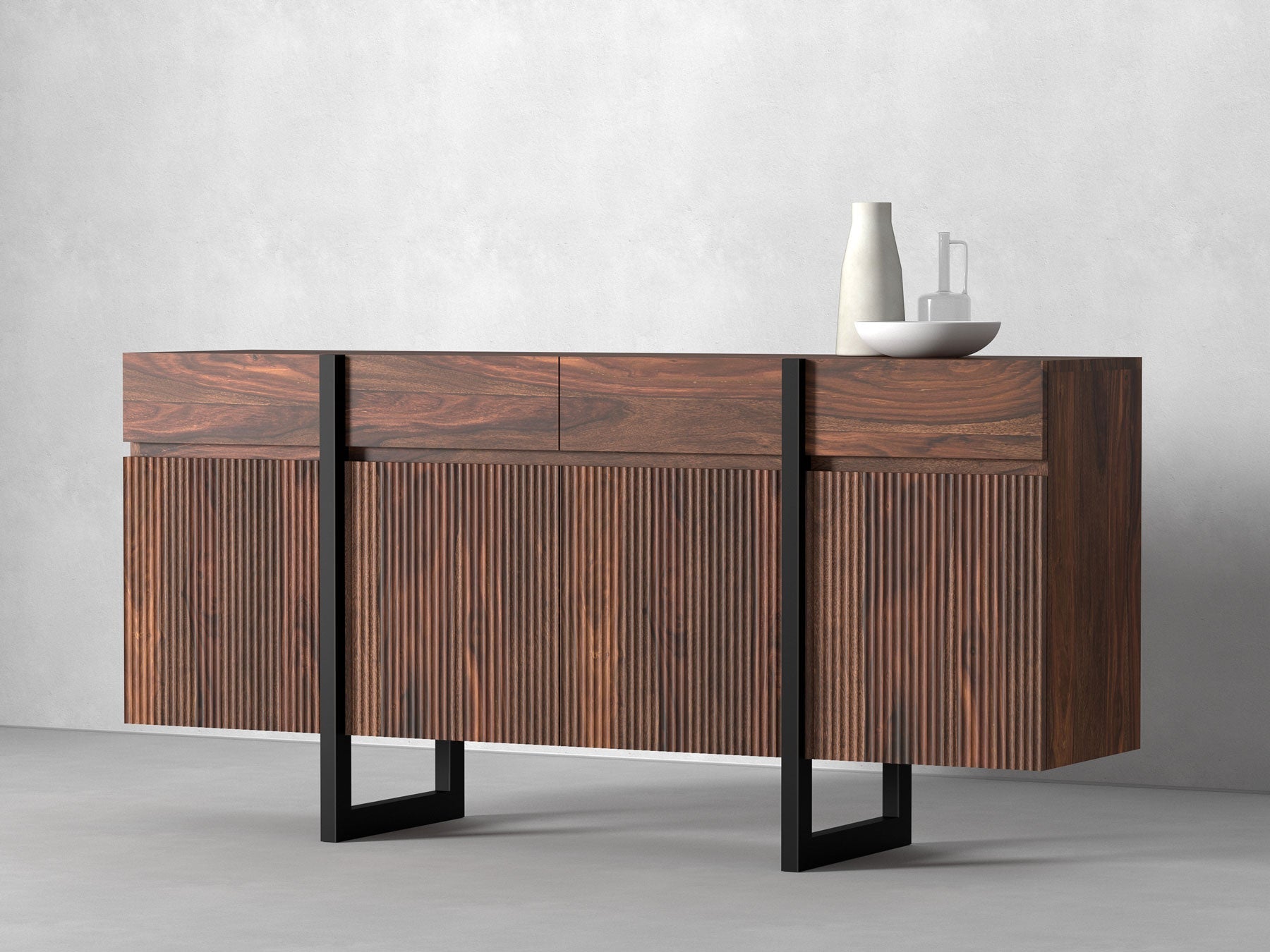 Sideboard, solid sheesham wood and steel, 4 doors and 4 drawers