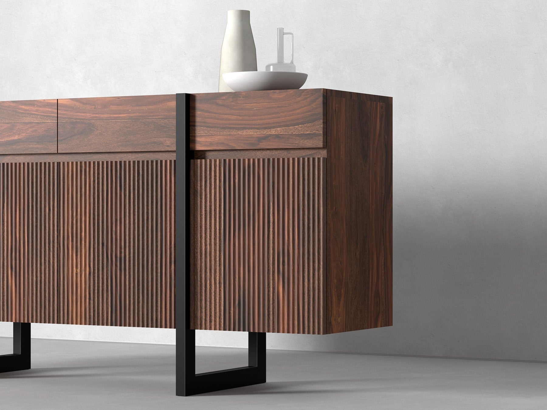 Sideboard, solid sheesham wood and steel, 4 doors and 4 drawers