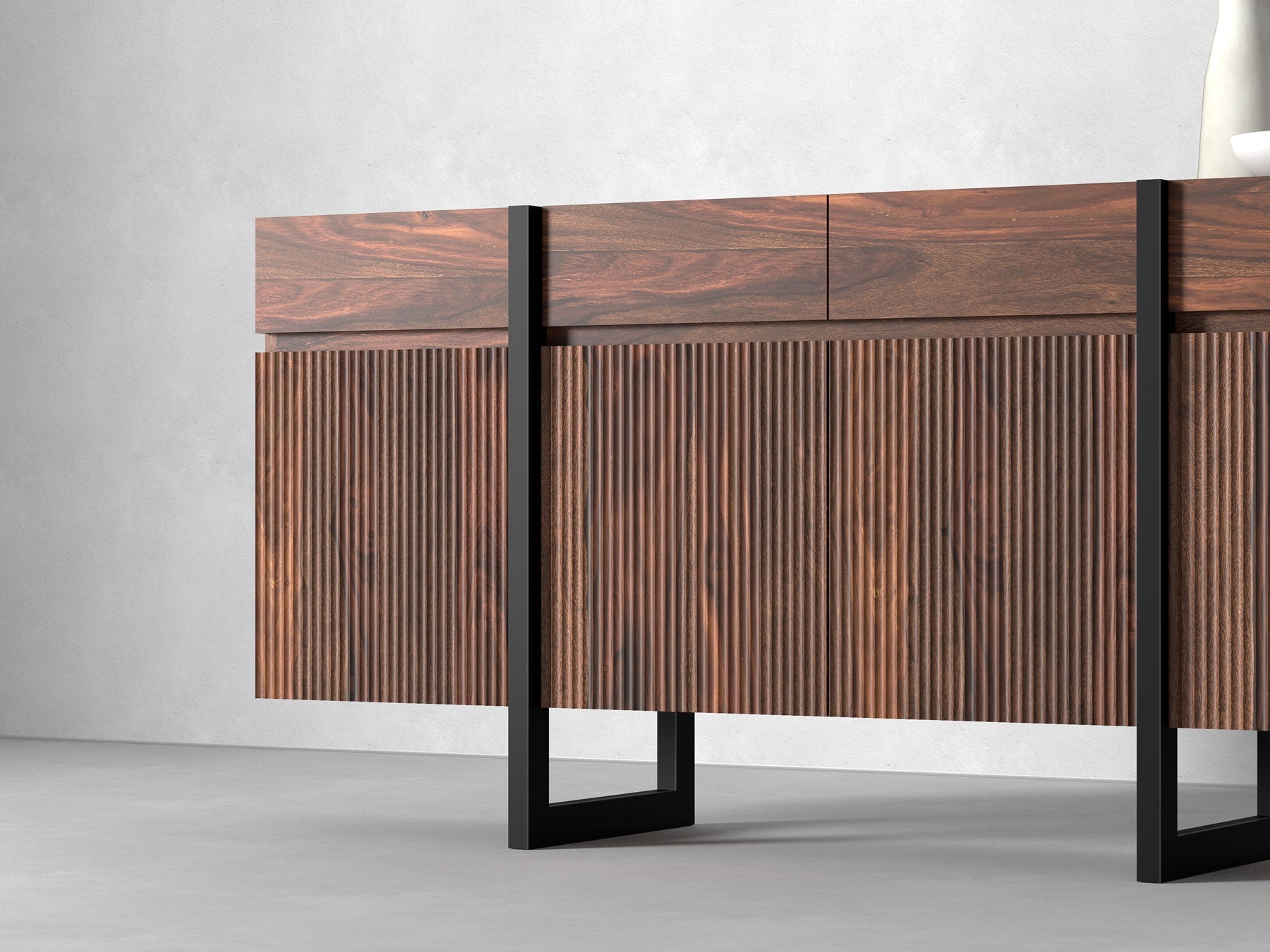 Sideboard, solid sheesham wood and steel, 4 doors and 4 drawers