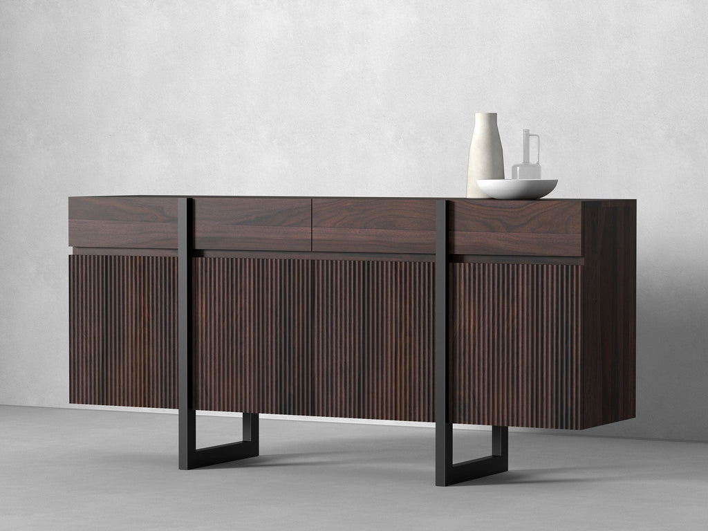Sideboard, solid sheesham wood and steel, 4 doors and 4 drawers