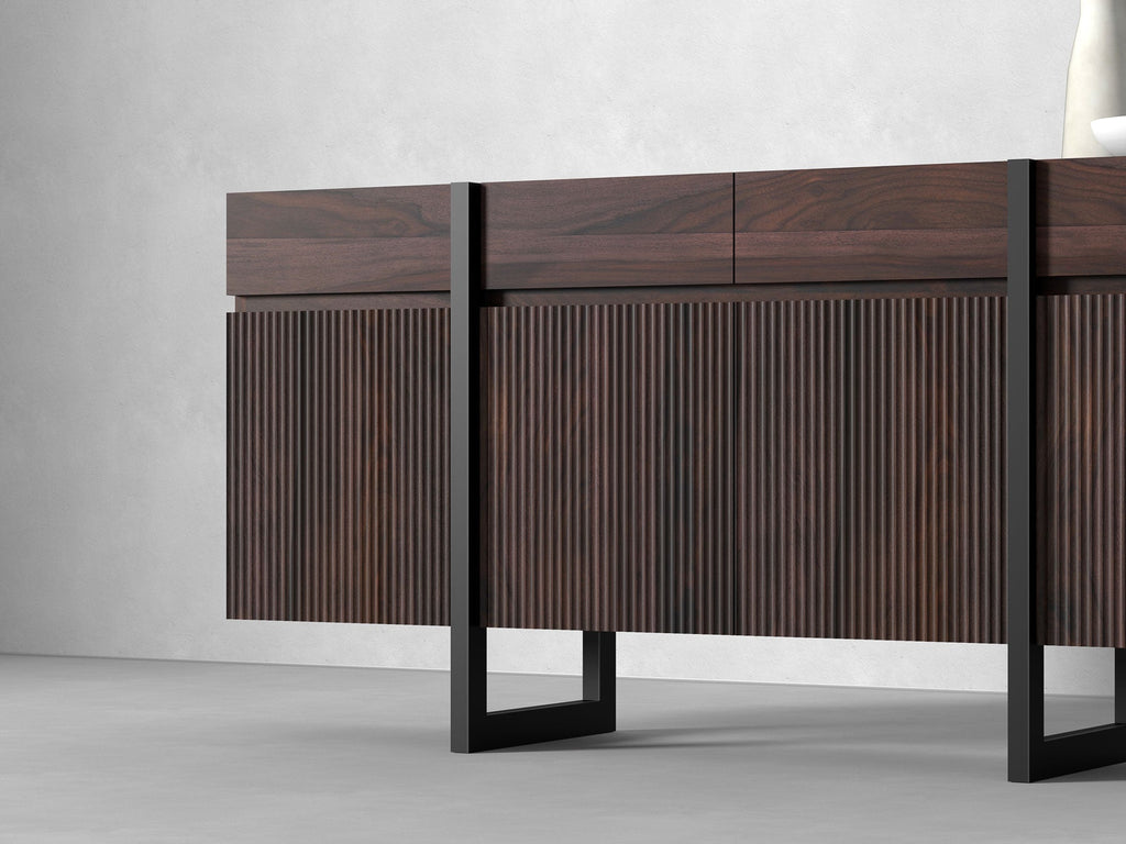 Sideboard, solid sheesham wood and steel, 4 doors and 4 drawers
