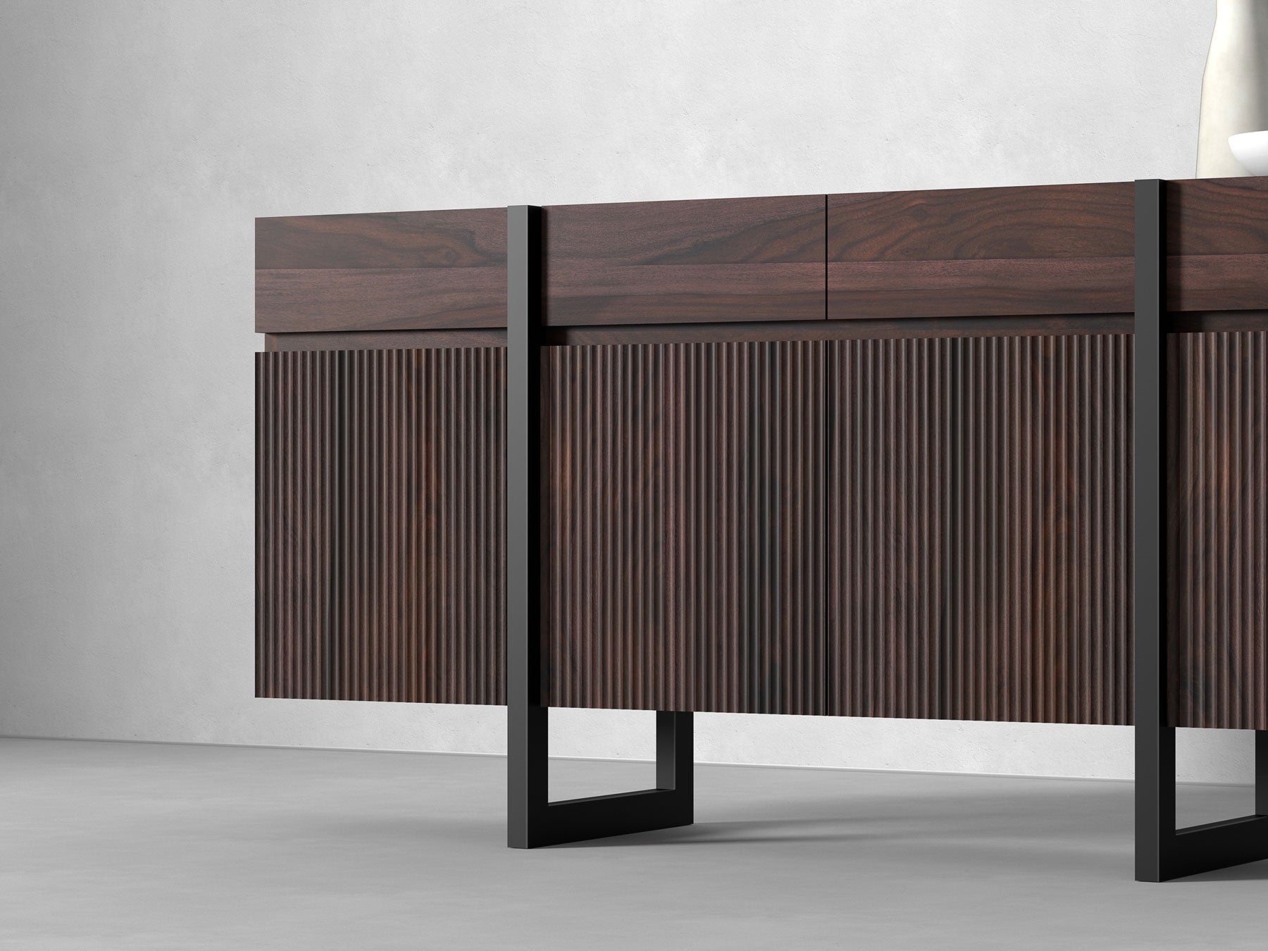 Sideboard, solid sheesham wood and steel, 4 doors and 4 drawers