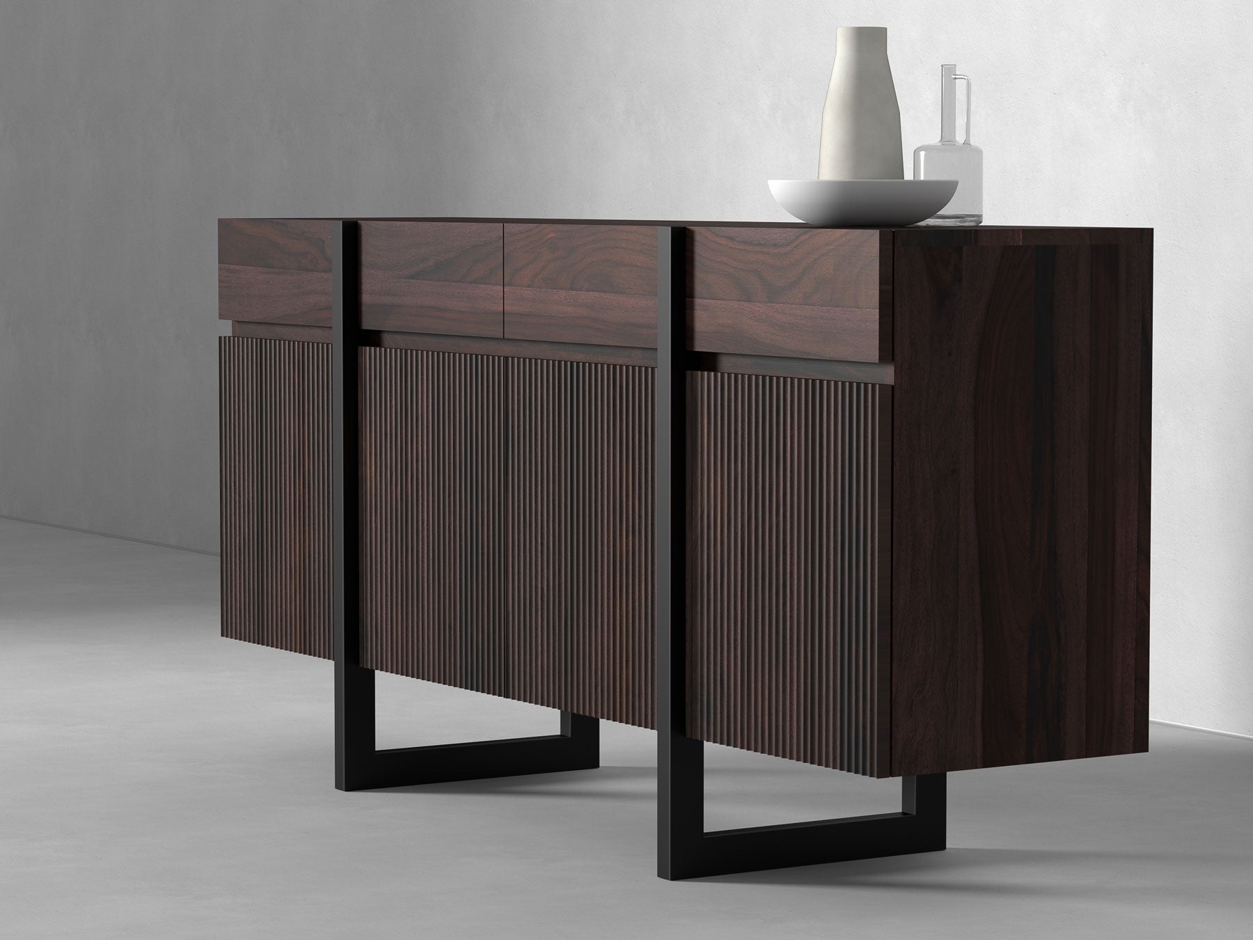Sideboard, solid sheesham wood and steel, 4 doors and 4 drawers