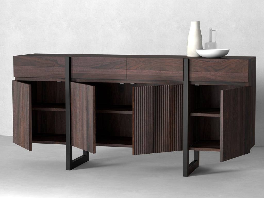 Sideboard, solid sheesham wood and steel, 4 doors and 4 drawers