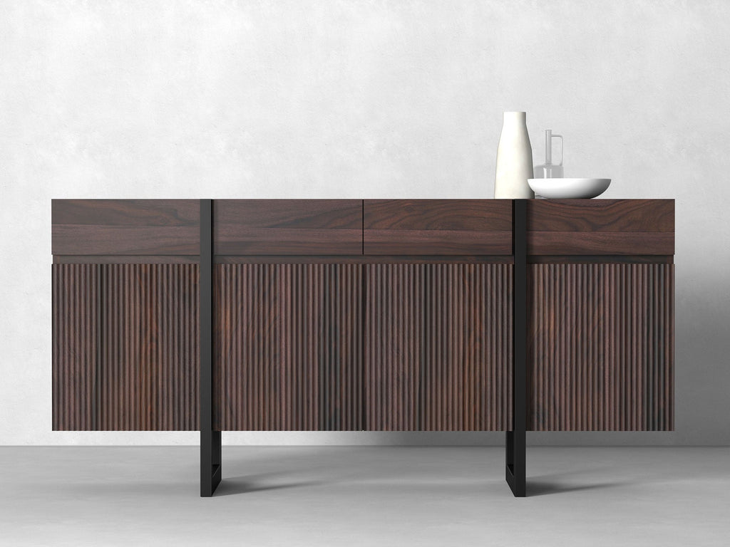 Sideboard, solid sheesham wood and steel, 4 doors and 4 drawers