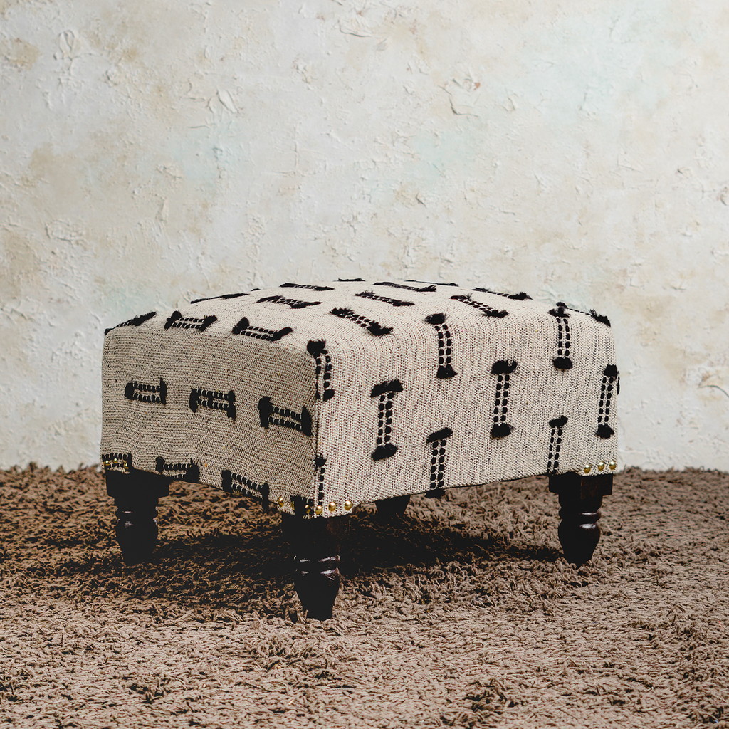 Bohemian Jacquard Wooden Footrests in Black & Off White Color
