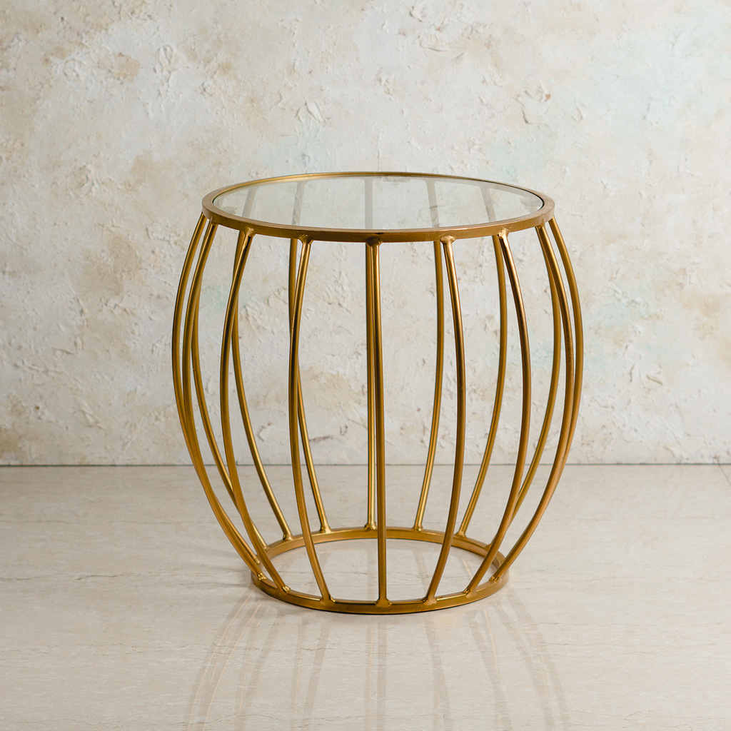 Contemporary Metallic Cage End Table in Gold Color