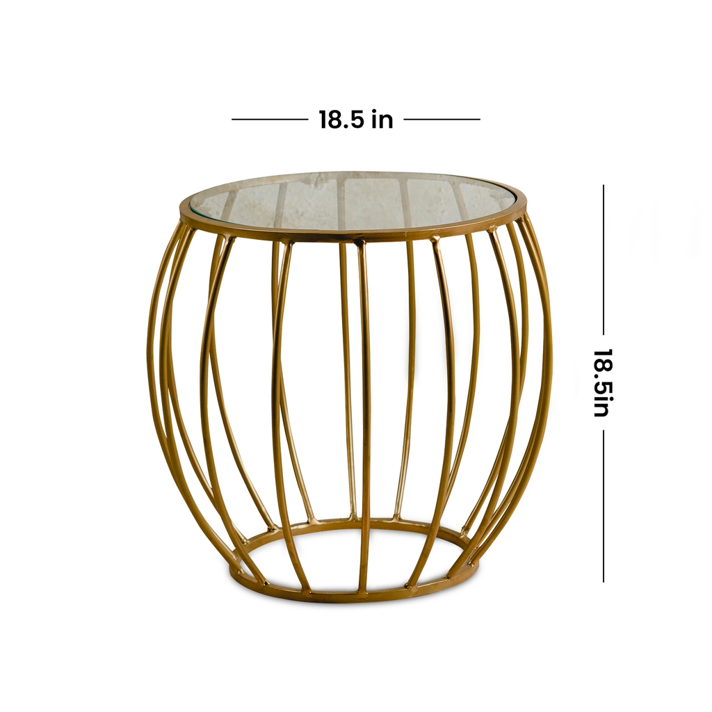 Contemporary Metallic Cage End Table in Gold Color